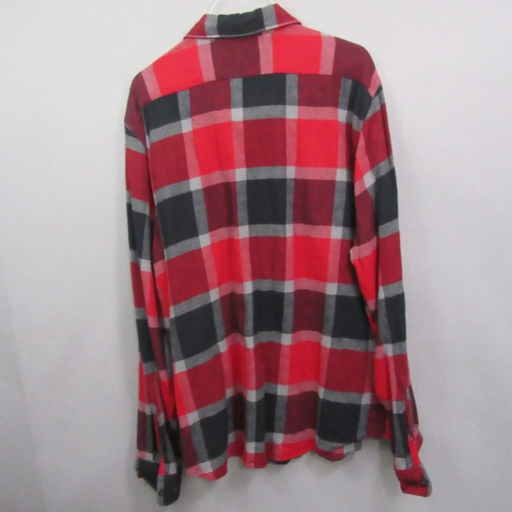 Express Mens Button Up Shirt 2XL Red Black Plaid Long Sleeve‎ Cotton